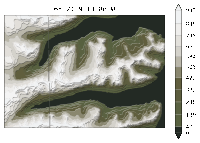 filled contours of an icelandic fjord, the colours mimic what would be seen from space
