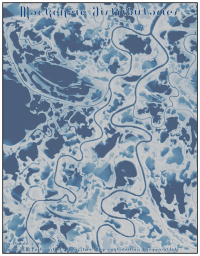 Mackenzie Distributaries. Illustration of a complex network of meandering, branching river channels. The rivers are shown in dark blue, with colours ranging from light blue to white away from the channels. Lighter colours denote elevations that are higher than the nearest river channel.